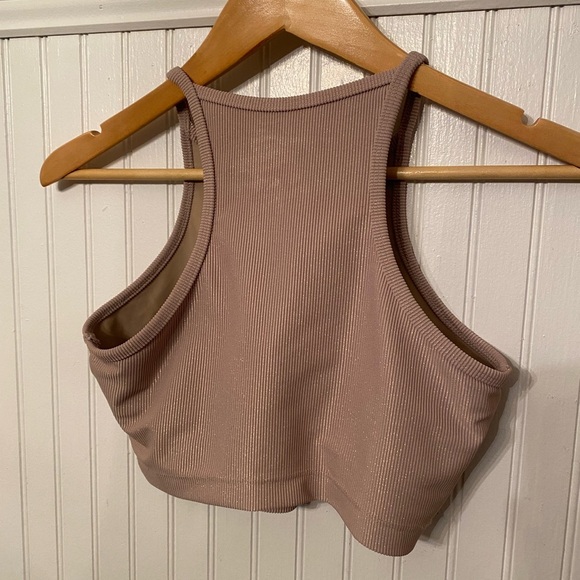 Beach Riot Mocha Ribbed with Built in Bra Cropped Tank Small - Picture 4 of 5